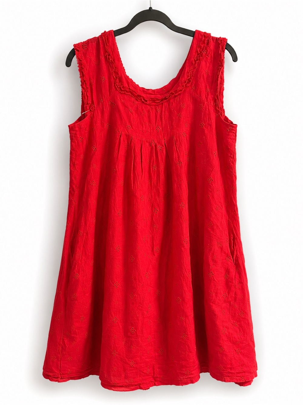 Kim Rogers Red Eyelet Sleeveless Summer Dress Size 10 Game Day